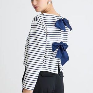 J.Crew Boatneck T shirt with bows in stripe mariner cott